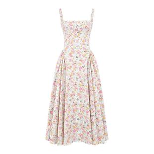 House of CB优雅气质淡蓝色草甸印花棉质太阳裙Dorothy