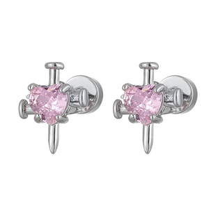 禁锢十字架粉色爱心锆石钛合金耳钉小众设计耳骨钉耳蜗钉耳环耳饰
