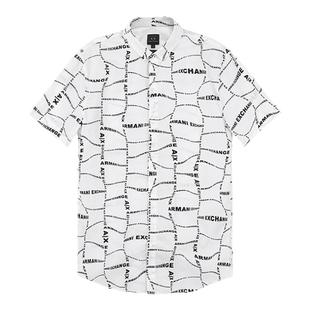 AX阿玛尼 男士LOGO印花修身版男装短袖衬衫 3RZC04 ZNEAZ