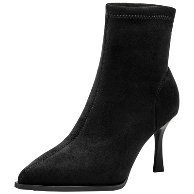 大东加绒细跟短靴女款2025新款冬季尖头高跟鞋气质高级不累脚靴子