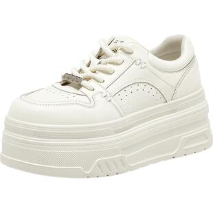 百思图2025秋季商场新款松糕厚底板鞋小白鞋女运动休闲鞋CV185CM5