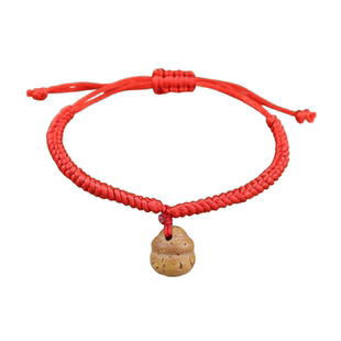 红绳编织金刚结桃木福袋葫芦年年有鱼手链彩扣桃蓝儿童成人手绳