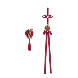 十三余童装【红苹果之宴】绶带苹果绣花贴布胸针红蓝刺绣重工配饰