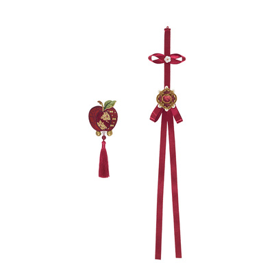 十三余童装【红苹果之宴】绶带苹果绣花贴布胸针红蓝刺绣重工配饰