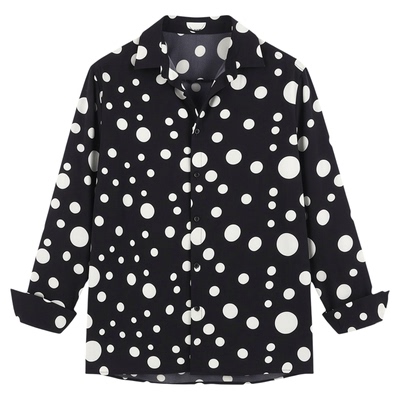 美式波点印花休闲长袖衬衣