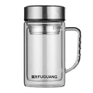 富光玻璃杯双层带把办公室带盖过滤水杯男女大容量泡茶水杯子定制