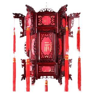 六角木质宫灯大红灯笼实木复古宫廷仿羊皮乔迁房大门阳台新年春节