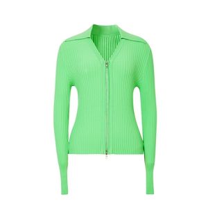 艾诺丝雅诗春新品简约拉链百搭时尚修身坑条显瘦针织开衫30218114