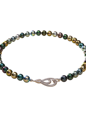 西大班大溪地黑混彩澳母贝珠项链