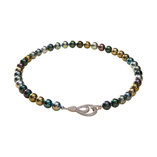 西大班大溪地黑混彩澳母贝项链轻奢高级感莫兰迪色珍珠锁骨毛衣链