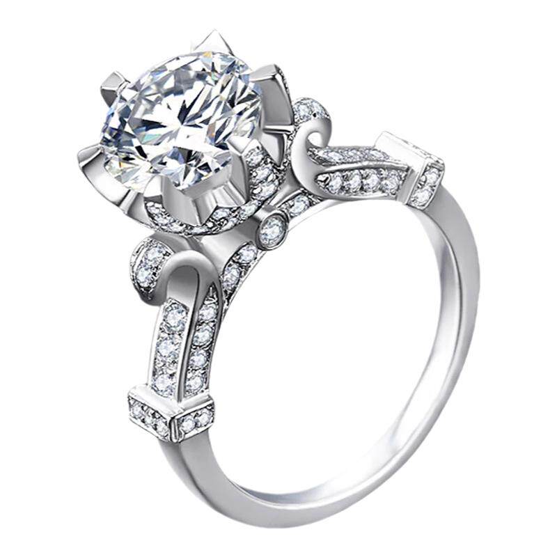 白金六爪皇冠群结婚莫桑石18K