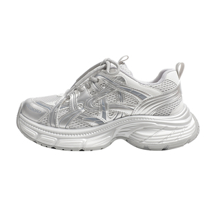 真皮~骄屿厚底老爹鞋2025秋冬新款小个子增高网面跑步运动休闲鞋