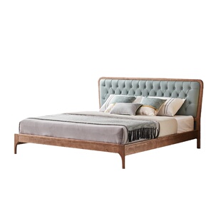 北欧实木真皮床简约1.8米白蜡木软靠拉扣双人床主卧现代高脚大床