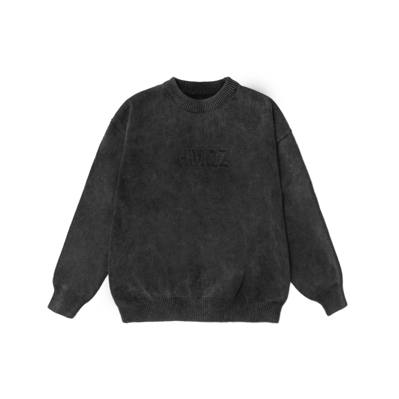 嘿马七作日系做旧水洗圆领毛衣