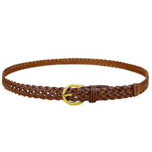 腰带女牛皮真皮编织装饰镂空窄皮带时尚打结复古棕色配裙牛仔裤带