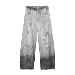 潮男原创日系港风复古扎染渐变做旧磨破洞设计感休闲百搭牛仔裤男