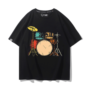 摇滚T恤架子鼓演出服男女爵士乐Drum乐器t恤乐队鼓手短袖半袖衣服