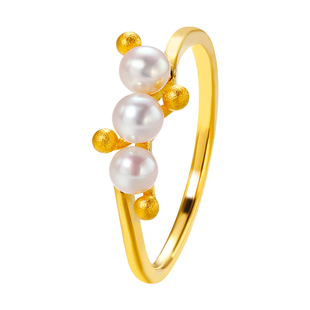 黄金戒指999足金镶嵌珍珠轻奢高级感闭口细按克实心纯金女送妈妈