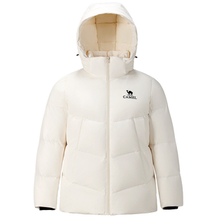 骆驼防污羽绒服女冬季2025新款户外保暖鹅绒外套短款连帽羽绒衣