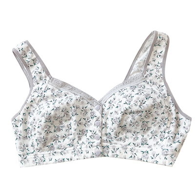 大码前扣文胸小碎花无海绵无胸垫夏季超薄款200斤中老年妈妈内衣