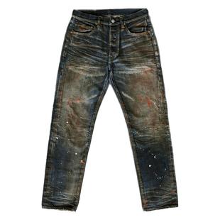 WIROTE威络重磅铁锈脏洗做旧刺绣泼墨油污赤耳牛仔长裤厚款16oz
