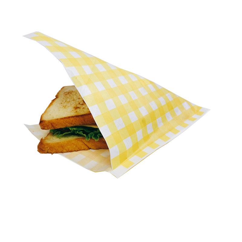 食品防油纸袋黄格三角袋三明治甜甜圈吐司即吃手抓饼随手包装袋子