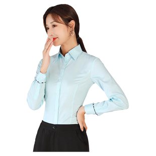 巴慕拉邮政衬衫女短袖长袖湖蓝色制服邮局工装衬衣邮储银行工作服