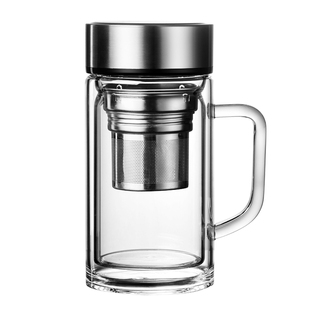 双层玻璃杯家用泡茶杯子男款隔热便携水杯显温大容量带把手喝水杯