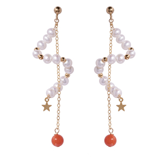 赛赛莉安原创设计天然淡水珍珠南红小星星手工圣诞节礼物耳环耳夹