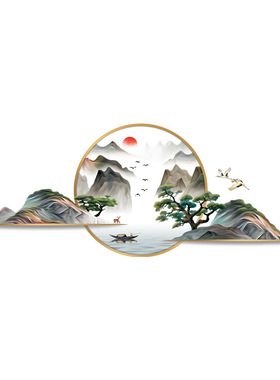 3D立体中国风山水墙贴客厅卧室玄关墙面自粘装饰贴画书房墙面布置