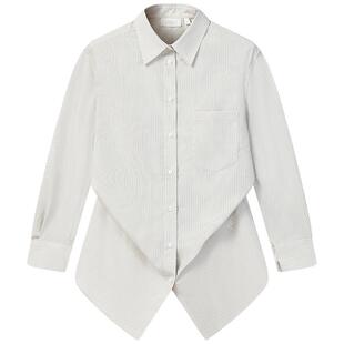 FILA MILANO斐乐官方女梭织长袖衬衫26夏新款纯棉宽松竖条纹上衣