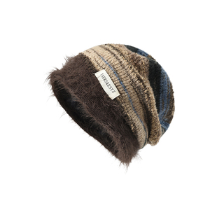 美式复古针织堆堆帽大头围显脸小毛绒绒冷帽女款2026新款毛线帽子