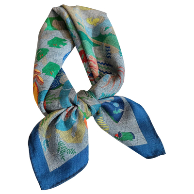 蓝绿色真丝羊毛丝巾女新款中方巾