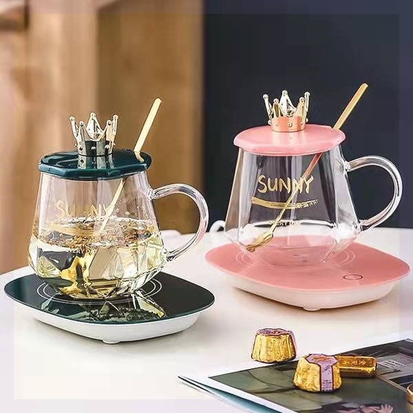 ism高颜值耐热玻璃花茶杯55度恒温个性女办公室家用杯子带盖带勺