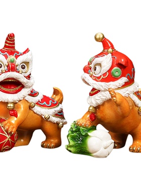 【清仓】上善若水《喜狮献瑞》铜摆件 国潮醒狮店铺开业礼品A0020