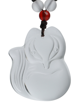 白水晶狐狸吊坠天然狐仙