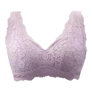 安美拉正品内衣女无钢圈大胸显小聚拢上托防下垂舒适蕾丝美背文胸