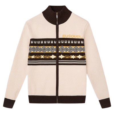 Eu费尔岛立领双层提花针织开衫