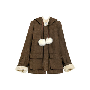 TurnSignal时尚连帽派克服外套女冬季加厚中长款宽松保暖工装外套