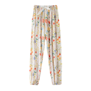 棉绸睡裤女款夏季薄款可外穿灯笼裤绵绸防蚊裤人造棉春秋季长裤子