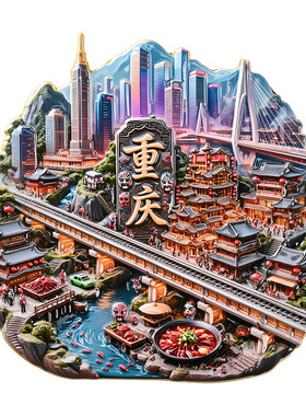 重庆城市建筑火锅创意金属冰箱贴