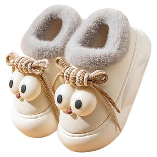 防水高帮棉拖鞋女士秋冬季居家防滑保暖外穿厚底加绒包跟月子棉鞋