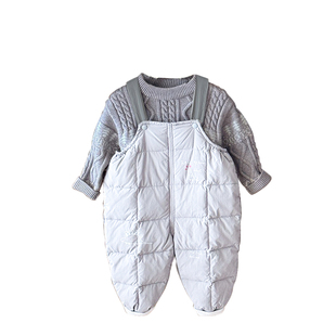 婴儿分体套装冬装男宝宝毛衣保暖羽绒背带裤两件套冬季婴幼儿衣服