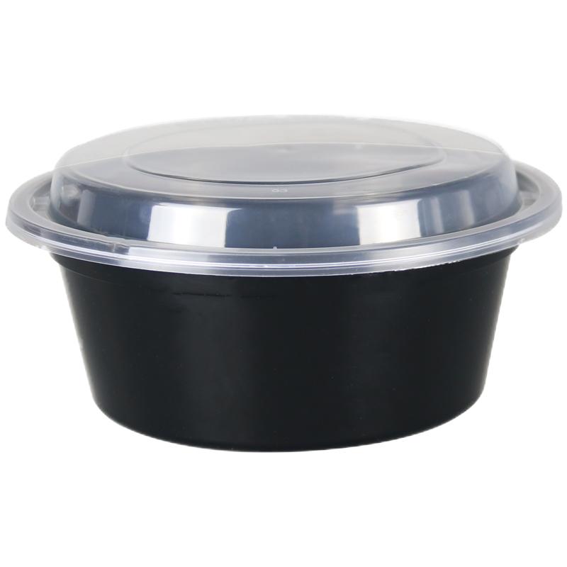 饮龙900ml美式圆形一次性餐盒带盖高档黑色打包盒外卖饭盒便当碗