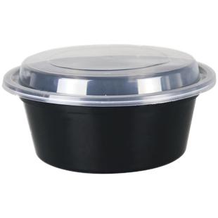饮龙900ml美式圆形一次性餐盒带盖高档黑色打包盒外卖饭盒便当碗