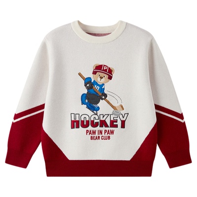 PawinPaw卡通小熊童装25年冬季新款男童圆领毛衣宽松时尚保暖撞色