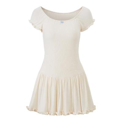 银河万岁收腰花边百搭针织连衣裙