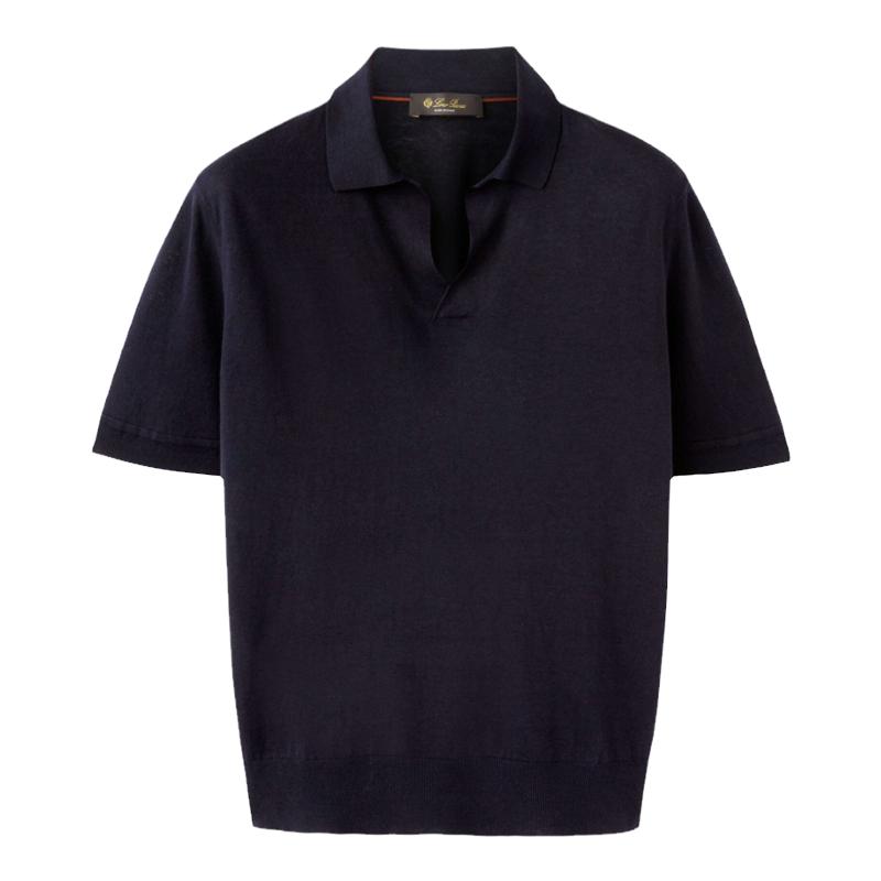 Loro Piana/诺悠翩雅男装海军蓝色针织优雅休闲短袖polo衫