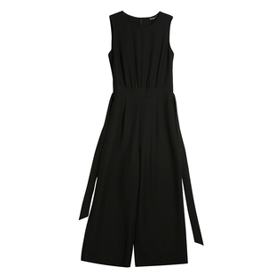 大码无袖黑色系带收腰九分连衣裤女装连体裤新款春气质连身裤夏季