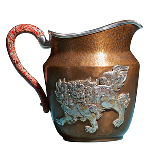 臻宝堂铜包银公道杯纯手工匀茶杯鹰嘴中式茶具9999纯银分茶器配件